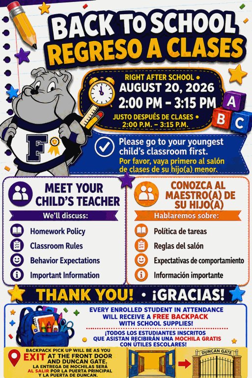 back to school flyer with time details